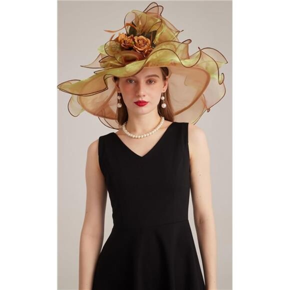 Women's Kentucky Derby Church Dress Hat 02-gold - Picture 5 of 7